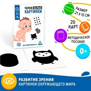Развивающая игра для новорожденных "Черно-белые картинки", 20 карт А5