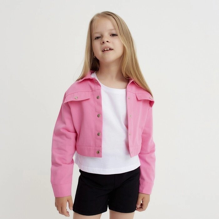 Рубашка для девочки джинсовая, укороченная KAFTAN, размер 30 (98-104 см), цвет розовый от компании Интернет-гипермаркет «MOLL» - фото 1