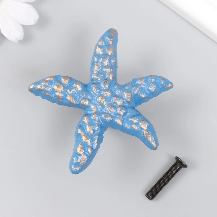 Ручка дверная чугун "Морская звезда" голубая с патиной 6,6х7,4 см от компании Интернет-гипермаркет «MOLL» - фото 1