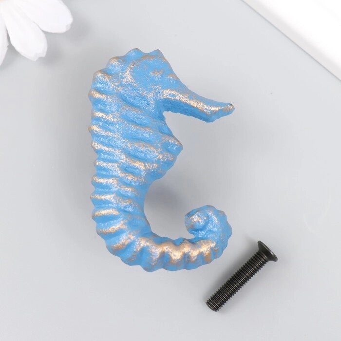 Ручка дверная чугун "Морской конёк" голубая с патиной 6,7х4,5 см от компании Интернет-гипермаркет «MOLL» - фото 1