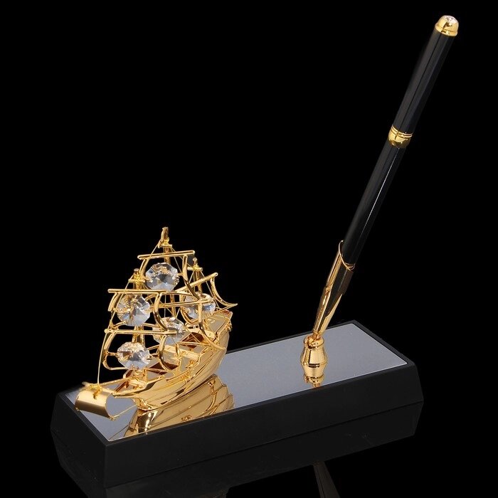 Ручка на подставке "Парусник", 16,5620 см, с кристаллами от компании Интернет-гипермаркет «MOLL» - фото 1