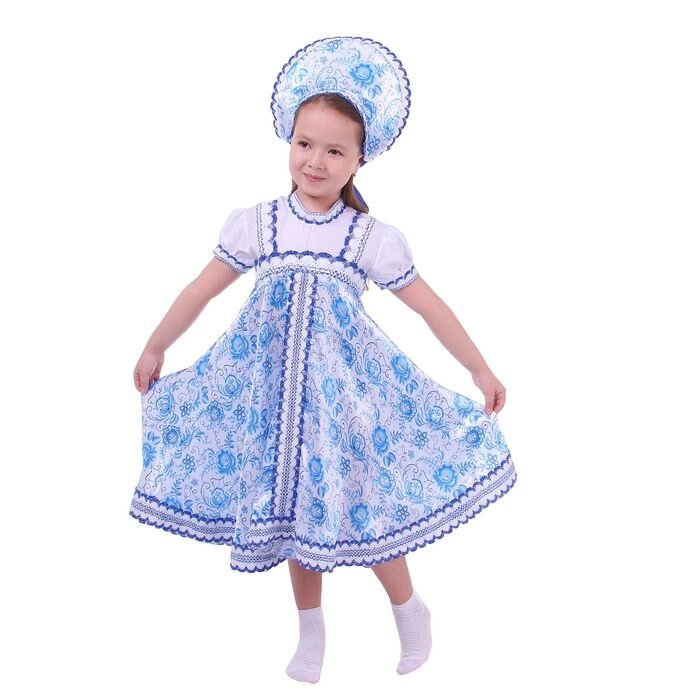 Русский народный костюм для девочки с кокошником, голубые узоры, р-р 32, рост 122-128 см от компании Интернет-гипермаркет «MOLL» - фото 1