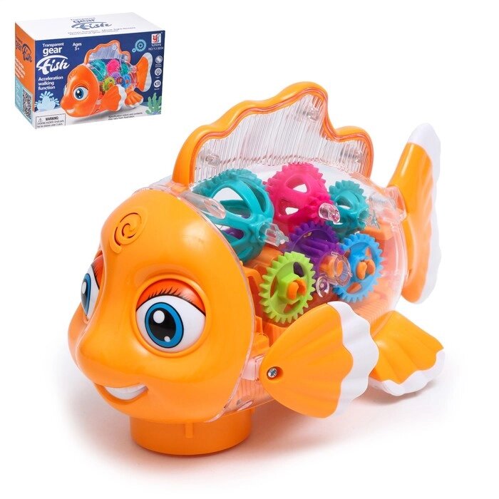 Рыбка "Шестерёнки", свет и звук, работает от батареек, цвет оранжевый от компании Интернет-гипермаркет «MOLL» - фото 1