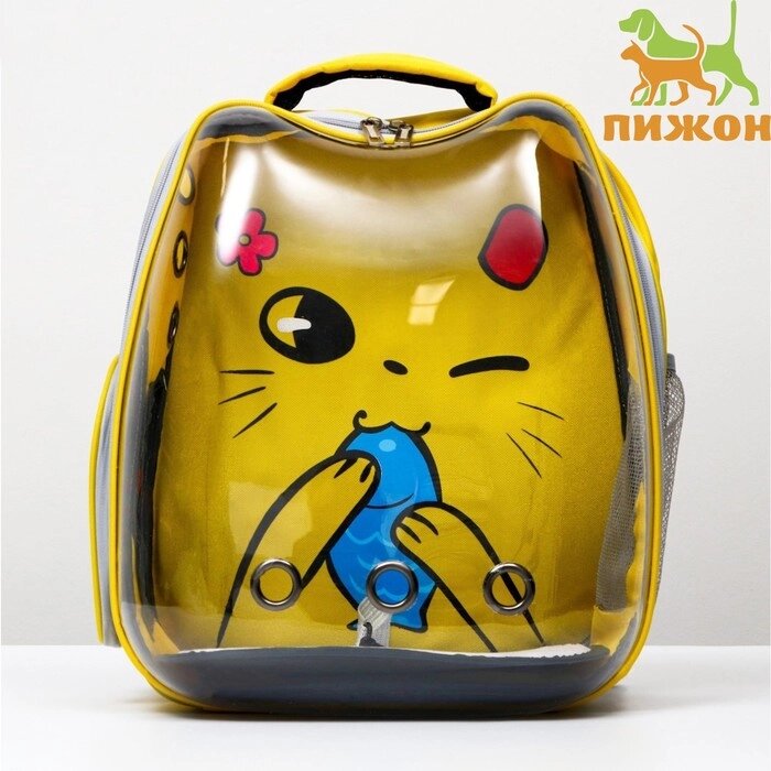 Рюкзак для переноски животных "Котик", прозрачный, 34 х 25 х 40 см, жёлтый от компании Интернет-гипермаркет «MOLL» - фото 1
