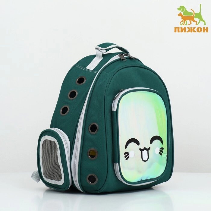 Рюкзак для переноски животных с окном для обзора,  зелёный от компании Интернет-гипермаркет «MOLL» - фото 1