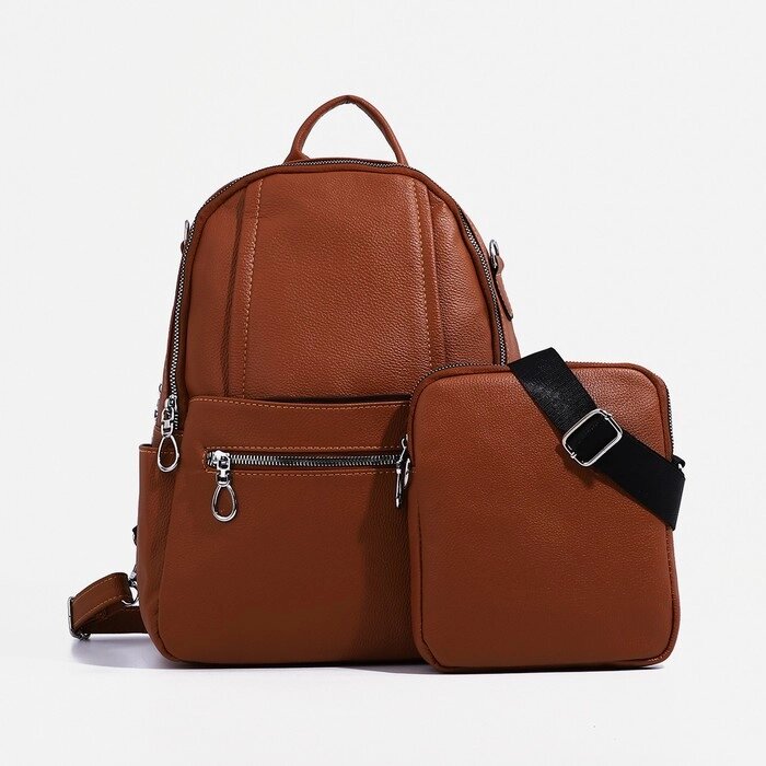 Рюкзак на молнии, 4 наружных кармана, сумка, цвет коричневый от компании Интернет-гипермаркет «MOLL» - фото 1