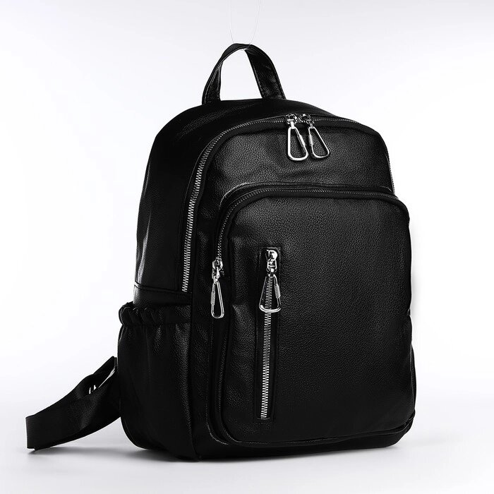 Рюкзак на молнии, 6 наружных карманов, цвет чёрный от компании Интернет-гипермаркет «MOLL» - фото 1