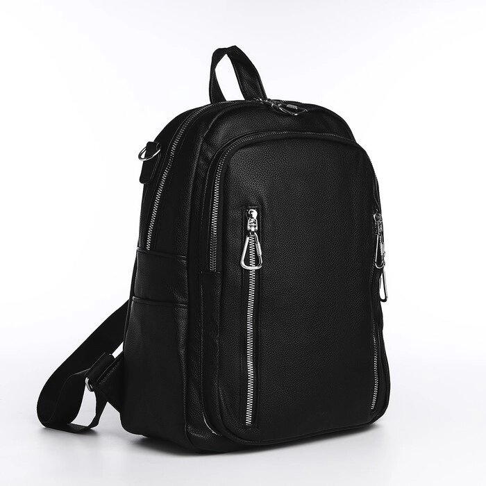 Рюкзак на молнии, 6 наружных карманов, цвет чёрный от компании Интернет-гипермаркет «MOLL» - фото 1