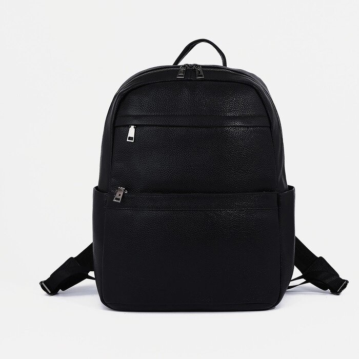 Рюкзак, нат/кожа, 30*43*16 см, отд на молнии, 4 н/кармана, черный от компании Интернет-гипермаркет «MOLL» - фото 1
