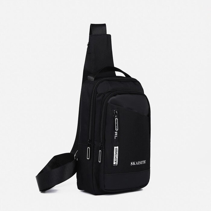 Рюкзак-слинг 17*6*28 см, 1 отд на молнии, 2 н/кармана, USB+провод, черный от компании Интернет-гипермаркет «MOLL» - фото 1