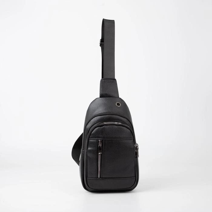 Рюкзак-слинг L-827-2, 17*6*30, 2 отд на молниях, н/карман, черный от компании Интернет-гипермаркет «MOLL» - фото 1