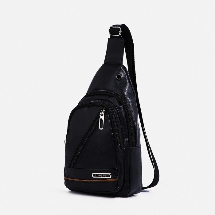 Рюкзак-слинг на молнии, 2 наружных кармана, цвет чёрный от компании Интернет-гипермаркет «MOLL» - фото 1