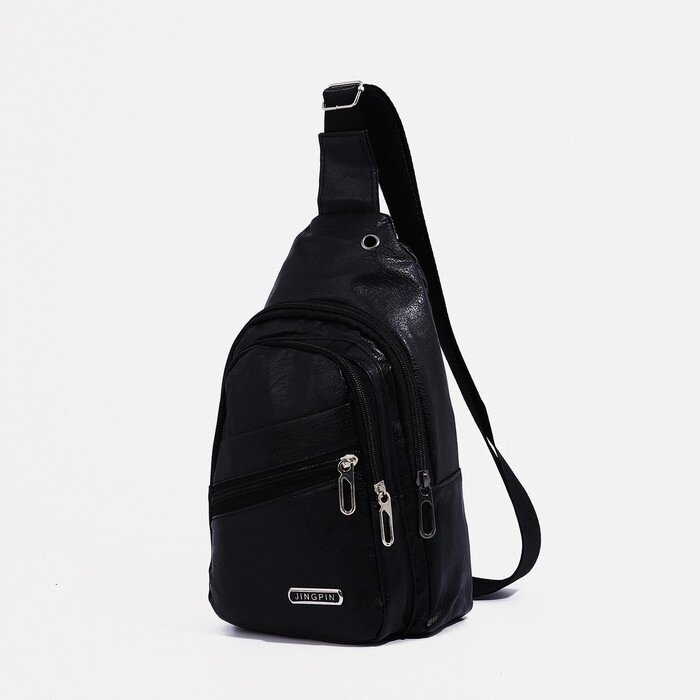 Рюкзак-слинг на молнии, 2 наружных кармана, цвет чёрный от компании Интернет-гипермаркет «MOLL» - фото 1