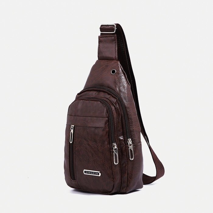 Рюкзак-слинг на молнии, 2 наружных кармана, цвет коричневый от компании Интернет-гипермаркет «MOLL» - фото 1
