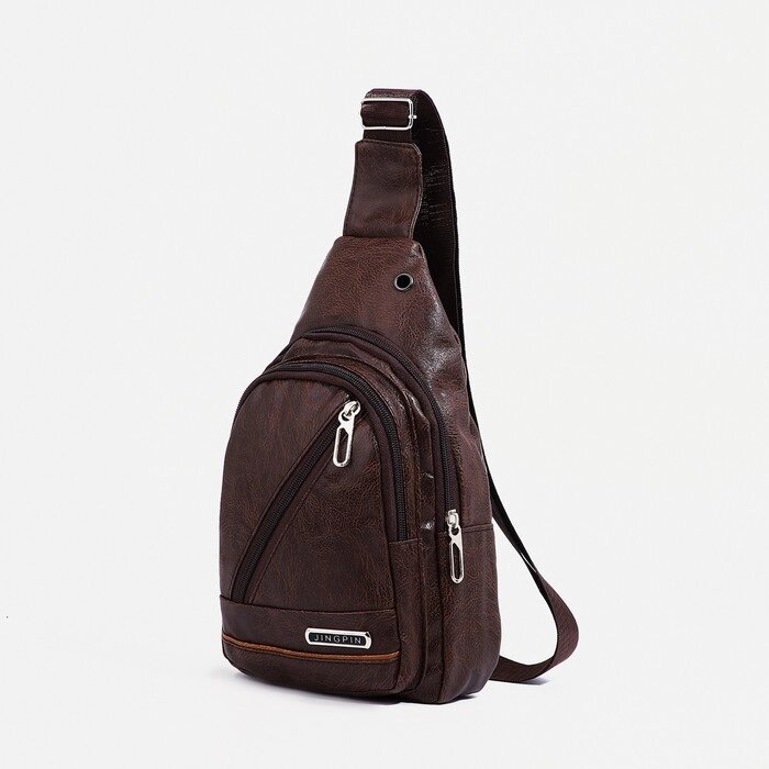 Рюкзак-слинг на молнии, 2 наружных кармана, цвет коричневый от компании Интернет-гипермаркет «MOLL» - фото 1