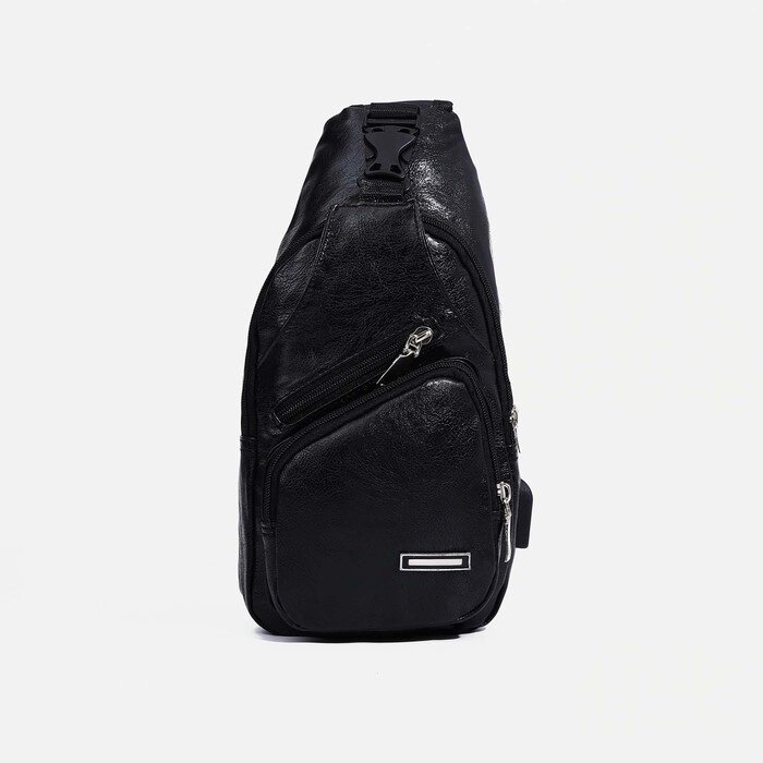 Рюкзак-слинг с USB, 19*8*31 см, отдел на молнии, 3 н/кармана, разъём для наушников, черный от компании Интернет-гипермаркет «MOLL» - фото 1