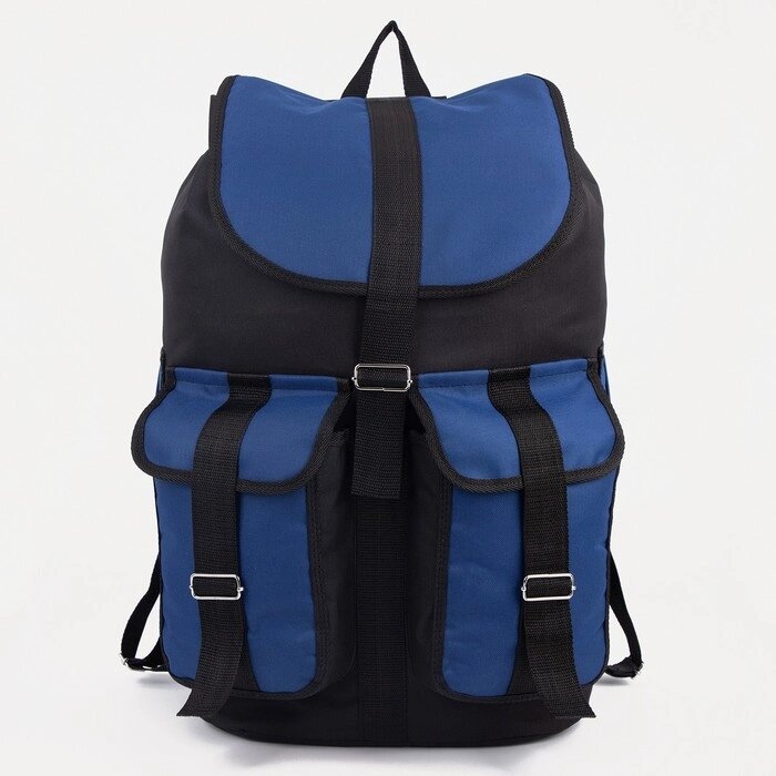 Рюкзак туристический, 55 л, отдел на шнурке, 3 наружных кармана, цвет чёрный/синий от компании Интернет-гипермаркет «MOLL» - фото 1