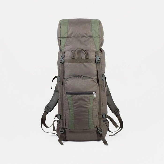 Рюкзак туристический, 60 л, отдел на шнурке, наружный карман, 2 боковые сетки, цвет оливковый от компании Интернет-гипермаркет «MOLL» - фото 1