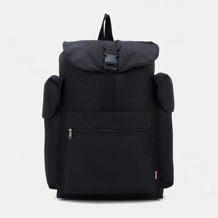 Рюкзак туристический, отдел на шнурке, 3 наружных кармана, цвет чёрный от компании Интернет-гипермаркет «MOLL» - фото 1