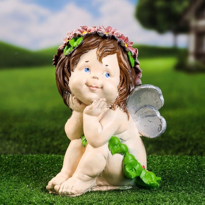 Садовая фигура "Ангел мечтатель" цветной, 27х20см от компании Интернет-гипермаркет «MOLL» - фото 1