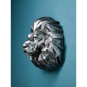 Садовая фигура "Голова льва", полистоун, 32 см, серебро, 1 сорт, Иран