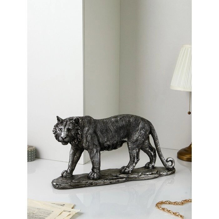 Садовая фигура "Лев", полистоун, 31 см, серебро, 1 сорт, Иран от компании Интернет-гипермаркет «MOLL» - фото 1