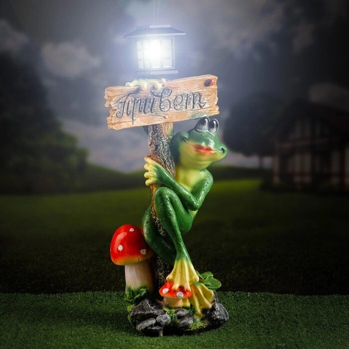 Садовый фонарь "Лягушка с фонарем и табличкой "Привет" 56х26см от компании Интернет-гипермаркет «MOLL» - фото 1