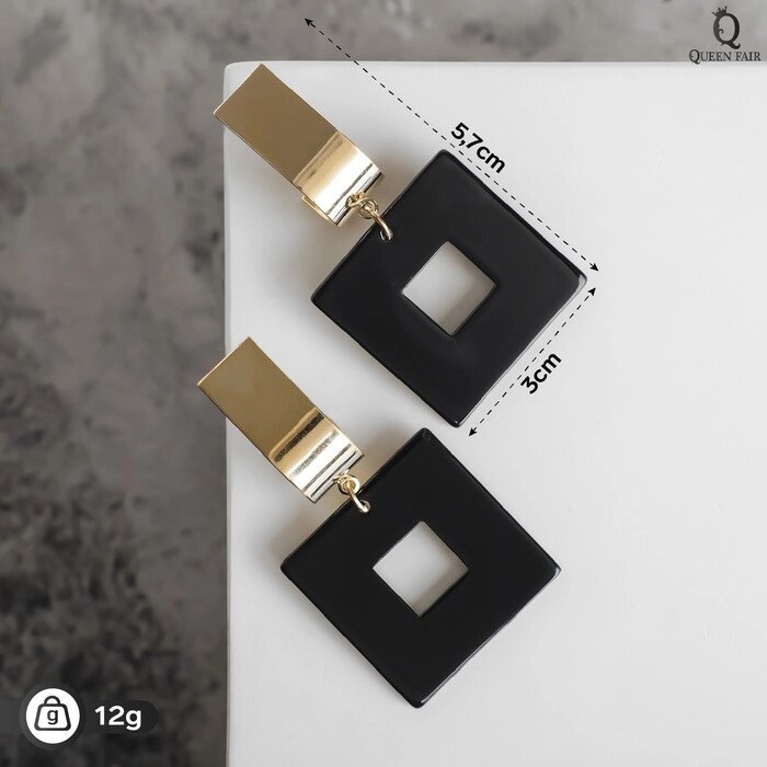 Серьги ассорти "Азелия" квадрат, цвет чёрный в золоте от компании Интернет-гипермаркет «MOLL» - фото 1