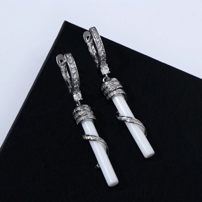 Серьги керамика "Палочка" лоза, цвет чёрный в серебре от компании Интернет-гипермаркет «MOLL» - фото 1