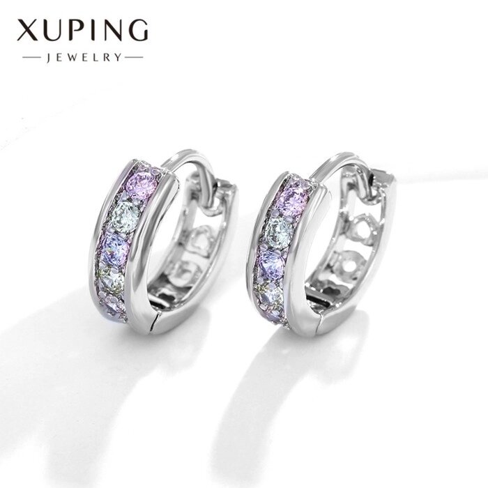 Серьги-кольца XUPING блеск, d=1,38 см, цветные в серебре от компании Интернет-гипермаркет «MOLL» - фото 1