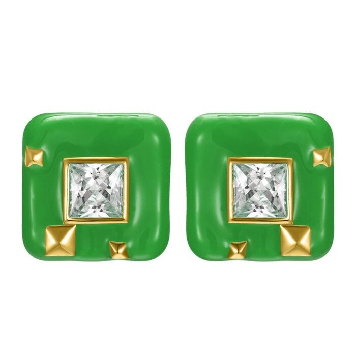 Серьги с эмалью XUPING квадраты, цвет бело-зелёный в золоте от компании Интернет-гипермаркет «MOLL» - фото 1