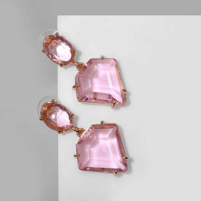Серьги со стразами "Клео" алмаз, цвет розовый в золоте от компании Интернет-гипермаркет «MOLL» - фото 1