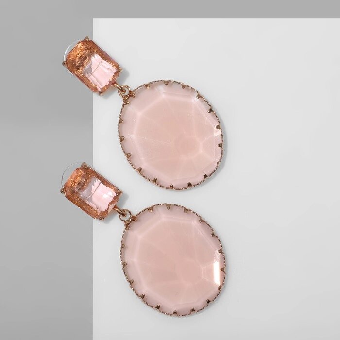 Серьги со стразами "Клео" круги, цвет розовый в золоте от компании Интернет-гипермаркет «MOLL» - фото 1