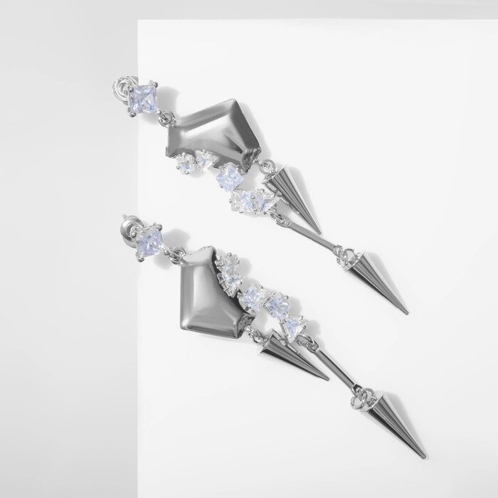 Серьги висячие со стразами "Циркон" льдинки, цвет белый в серебре от компании Интернет-гипермаркет «MOLL» - фото 1