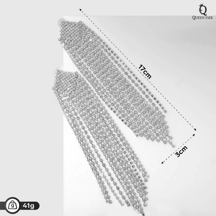 Серьги висячие со стразами "Водопад" ромбы, цвет белый в серебре от компании Интернет-гипермаркет «MOLL» - фото 1