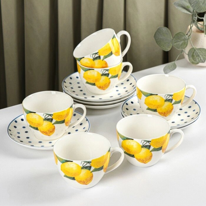 Сервиз чайный 12 пр "Лимон"  6 чашек 250 мл, 6 блюдец 15,5 см от компании Интернет-гипермаркет «MOLL» - фото 1