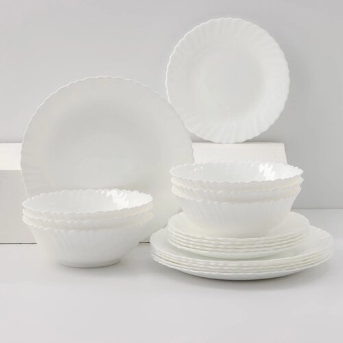 Сервиз столовый Avvir "Дива", 18 предметов: 6 тарелок d=17,5 см, d=23 см, 55 см, стеклокерамика, цвет белый
