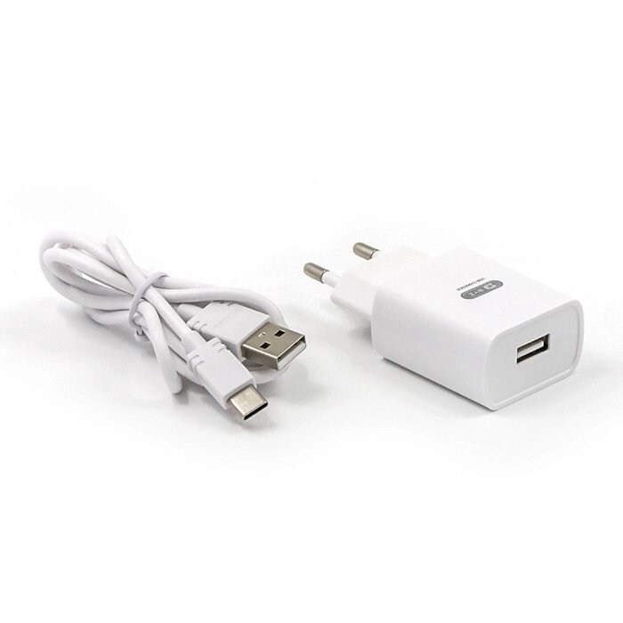 Сетевое зарядное устройство BYZ TU8, USB, 2.1 А, кабель Type-C, 1 м, белое от компании Интернет-гипермаркет «MOLL» - фото 1