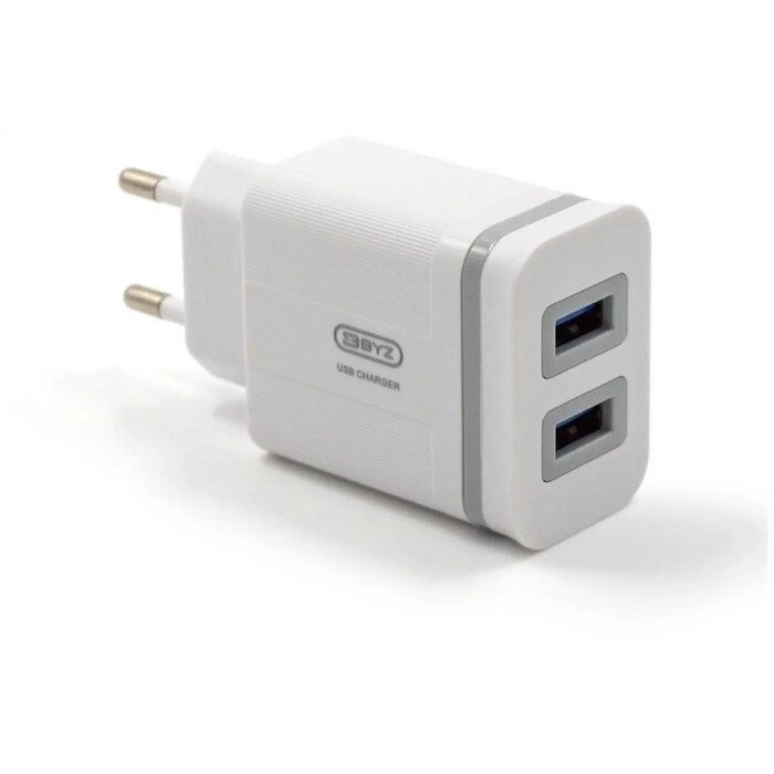 Сетевое зарядное устройство BYZ U26, 2 USB, 2.4 А, кабель microUSB, 1 м, белое от компании Интернет-гипермаркет «MOLL» - фото 1