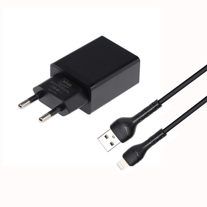 Сетевое зарядное устройство Mirex U16i, USB, 2.4 А, кабель Lightning, 1 м, черное от компании Интернет-гипермаркет «MOLL» - фото 1