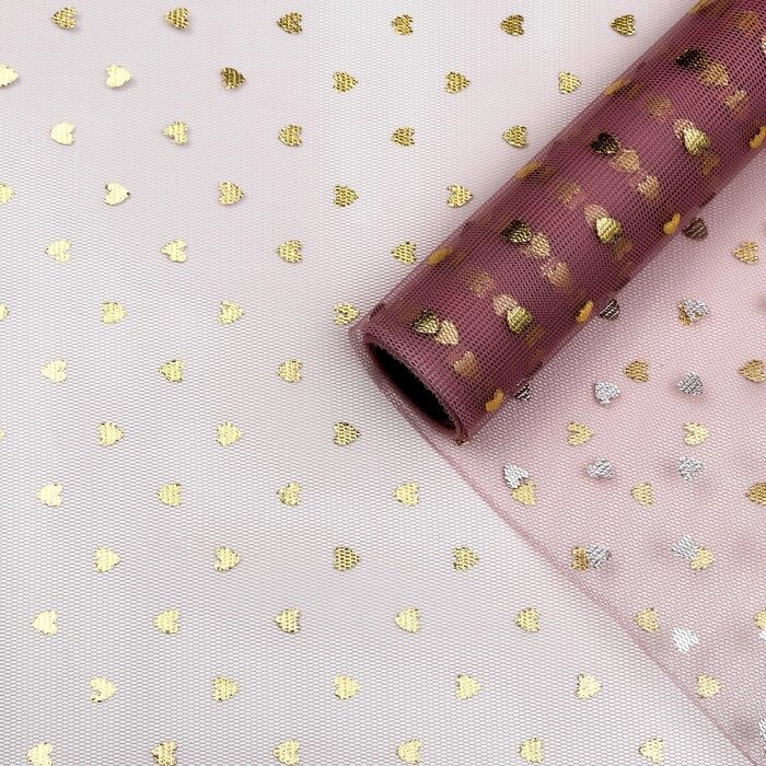 Сетка флористическая "Золотые сердца", 50см*4,5м, розовая от компании Интернет-гипермаркет «MOLL» - фото 1