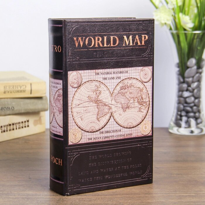 Сейф-книга дерево "Карта мира" кожзам 21х13х5 см от компании Интернет-гипермаркет «MOLL» - фото 1