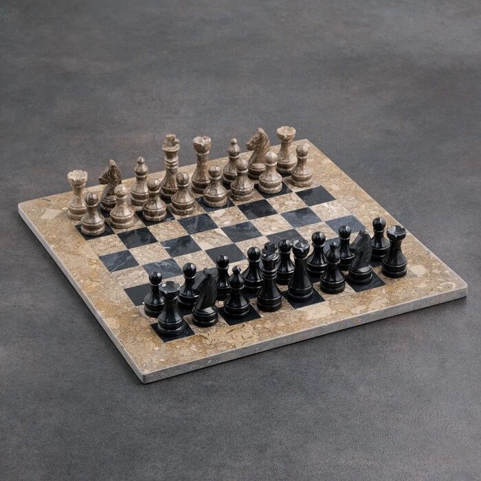 Шахматы "Элит", серый/черный,  доска 40х40 см, оникс от компании Интернет-гипермаркет «MOLL» - фото 1