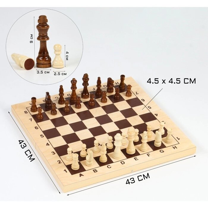 Шахматы гроссмейстерские (доска дерево 43х43 см, фигуры дерево, король h=9 см) ) от компании Интернет-гипермаркет «MOLL» - фото 1