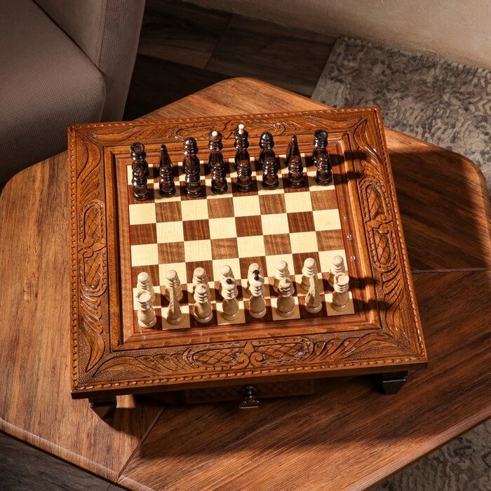 Шахматы ручной работы "Классика с резкой", на ножках, 50х50 см, Армения от компании Интернет-гипермаркет «MOLL» - фото 1