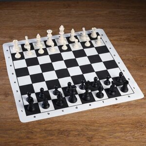 Шахматы в пакете, фигуры пластик (пешка h=4.5см, ферзь h=9.5см) + поле текстильное