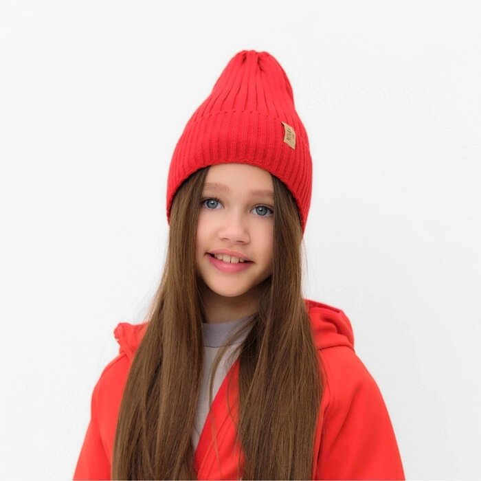Шапка детская MINAKU с отворотом р-р 52-56, цв. красный от компании Интернет-гипермаркет «MOLL» - фото 1