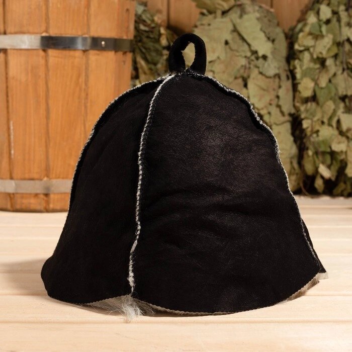 Шапка для бани из овчины "Классика" скорняжный шов, черный от компании Интернет-гипермаркет «MOLL» - фото 1