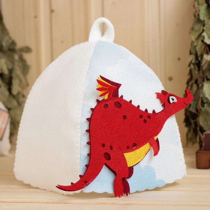 Шапка для бани с детской аппликацией  "Летящий дракон", красный от компании Интернет-гипермаркет «MOLL» - фото 1