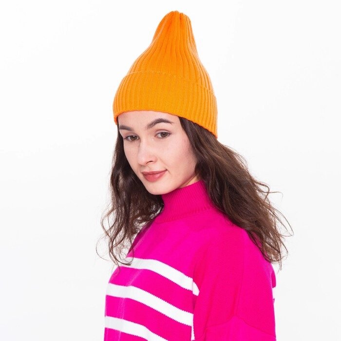 Шапка женская зимняя, цвет оранжевый, размер 52-56 от компании Интернет-гипермаркет «MOLL» - фото 1